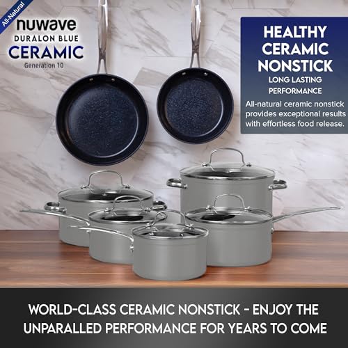 Healthy Duralon Blue Ceramic Nonstick Cookware Set, Diamond Infused Scratch-Resistant