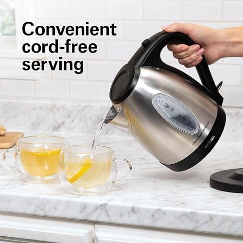 Hamilton Beach Electric Tea Kettle, Water Boiler & Heater, 1.7 Liter, Cordless Serving, 1500 Watts for Fast Boiling, Auto-Shutoff and Boil-Dry Protection, Stainless Steel (40880)