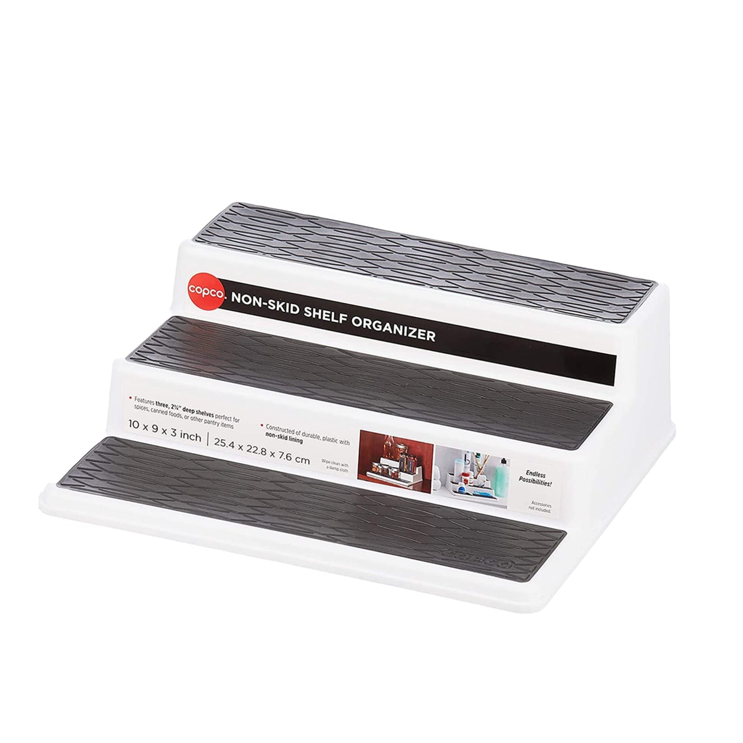 Non-Skid 3-Tier Spice Pantry Kitchen Cabinet Organizer, 10-Inch, White/Gray