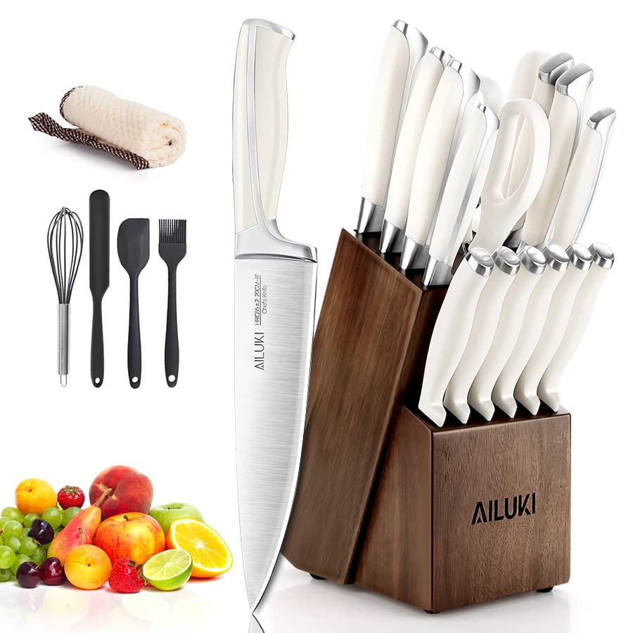 Knife Set,20 Piece Kitchen Knife Set with Block Wooden and Sharpener