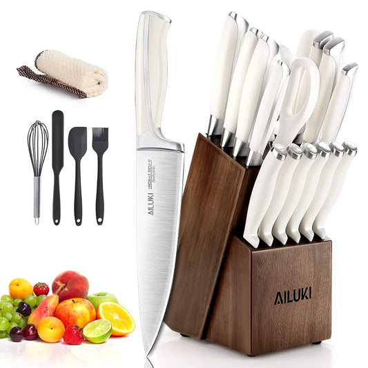 Knife Set,20 Piece Kitchen Knife Set with Block Wooden and Sharpener