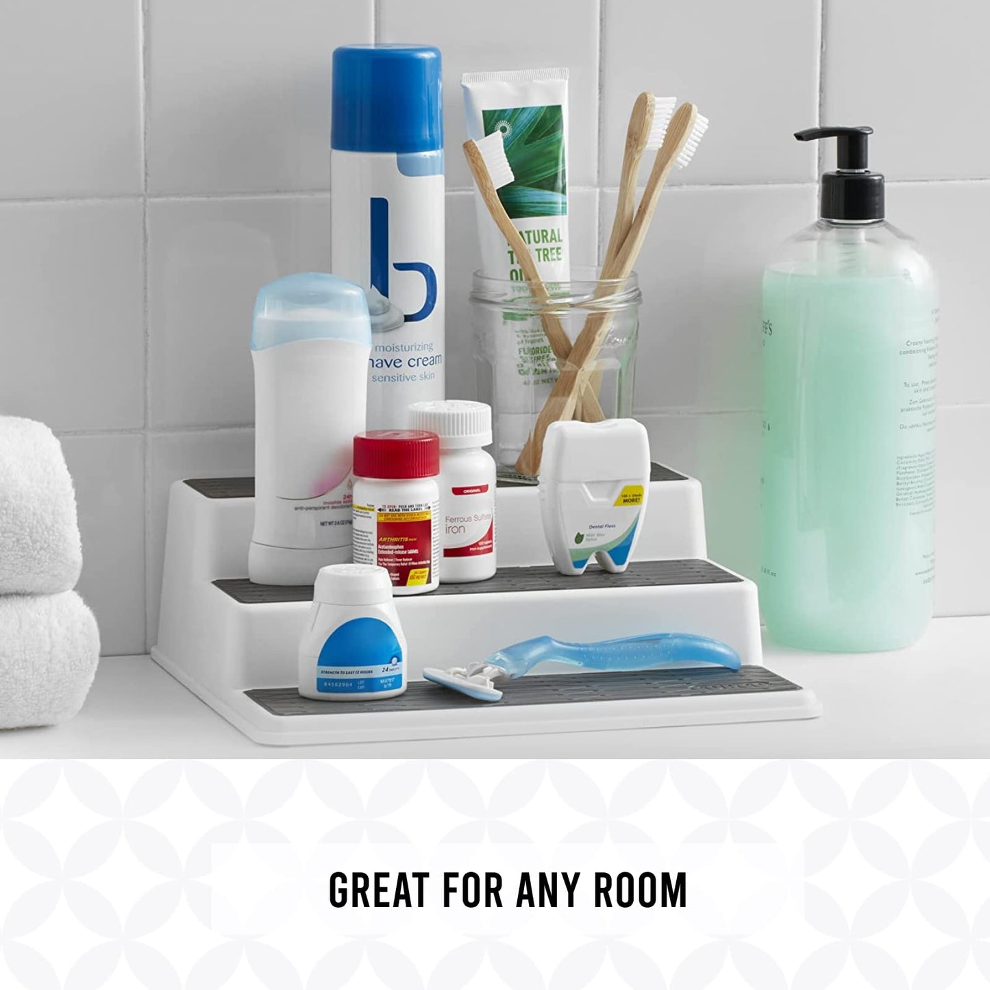 Non-Skid 3-Tier Spice Pantry Kitchen Cabinet Organizer, 10-Inch, White/Gray