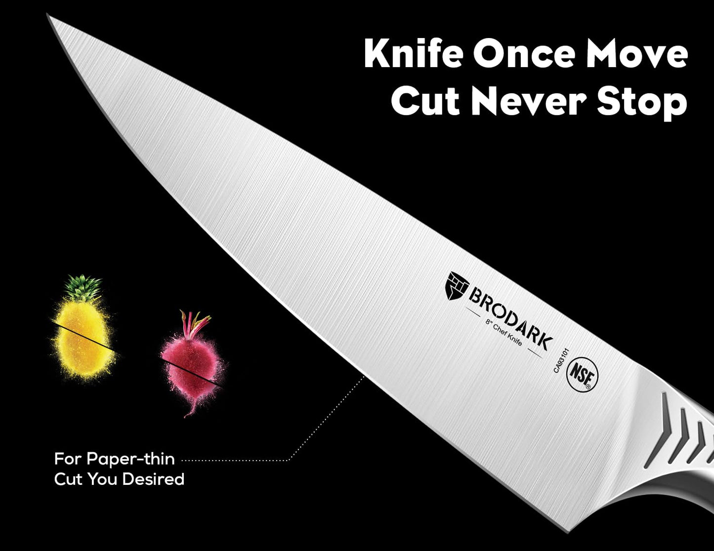 BRODARK Kitchen Knife Set with Block, 15-Piece Knife Block Set with Built-in Sharpener, Stainless Steel Knives Set for Kitchen, NSF Certified Kitchen Knives, Shark Series