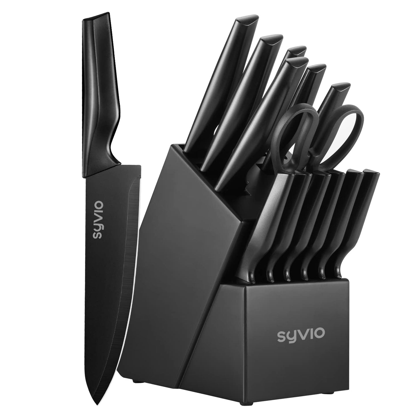 Utility Knife Set 15pcs Knife Sets for Kitchen with Block Sharpener