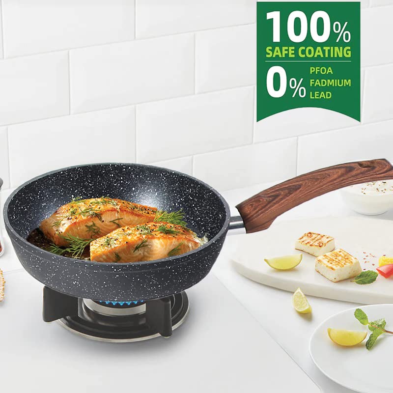 Induction Cookware Sets - 12 Piece Cooking Pan Set Granite Black Nonstick Pots and Pans Set