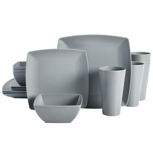 Grayson Square Melamine Plastic Dinnerware Set (16pcs) Grey