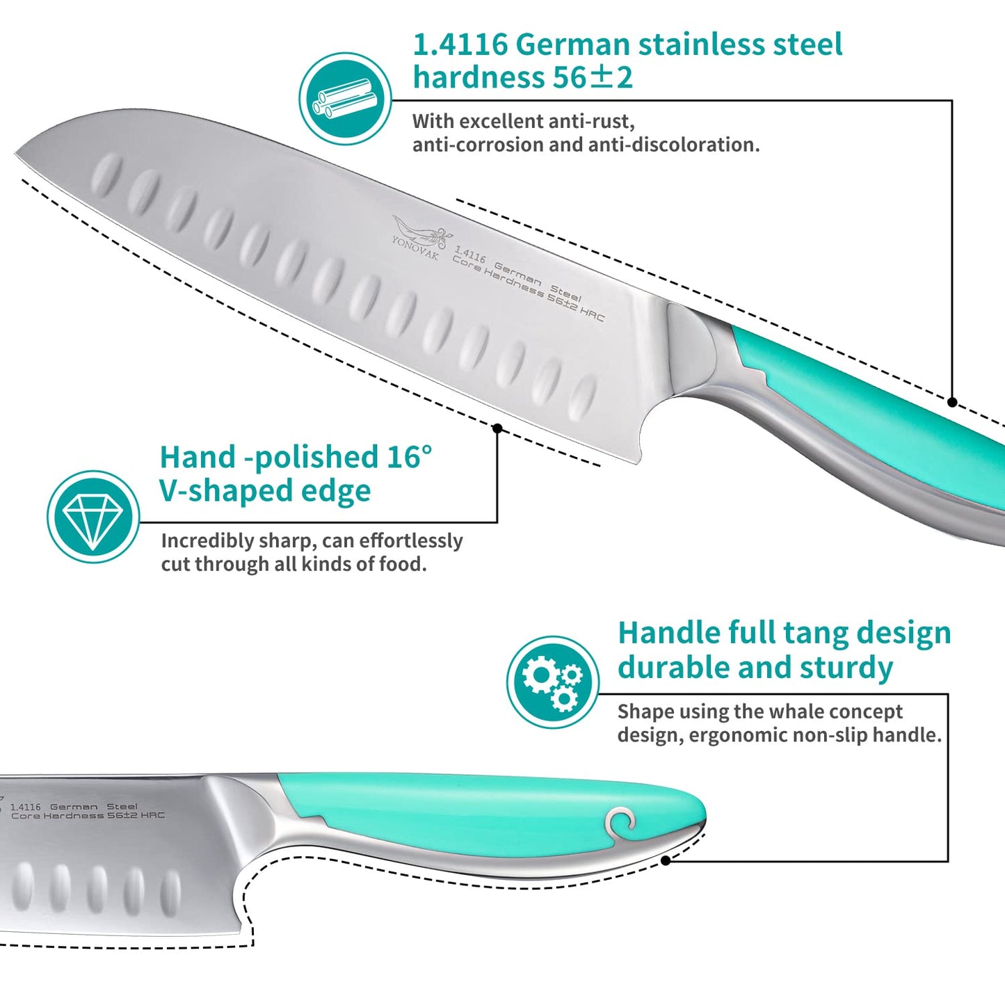 Knife Sets for Kitchen with Block Blue Whale Series 15-Piece