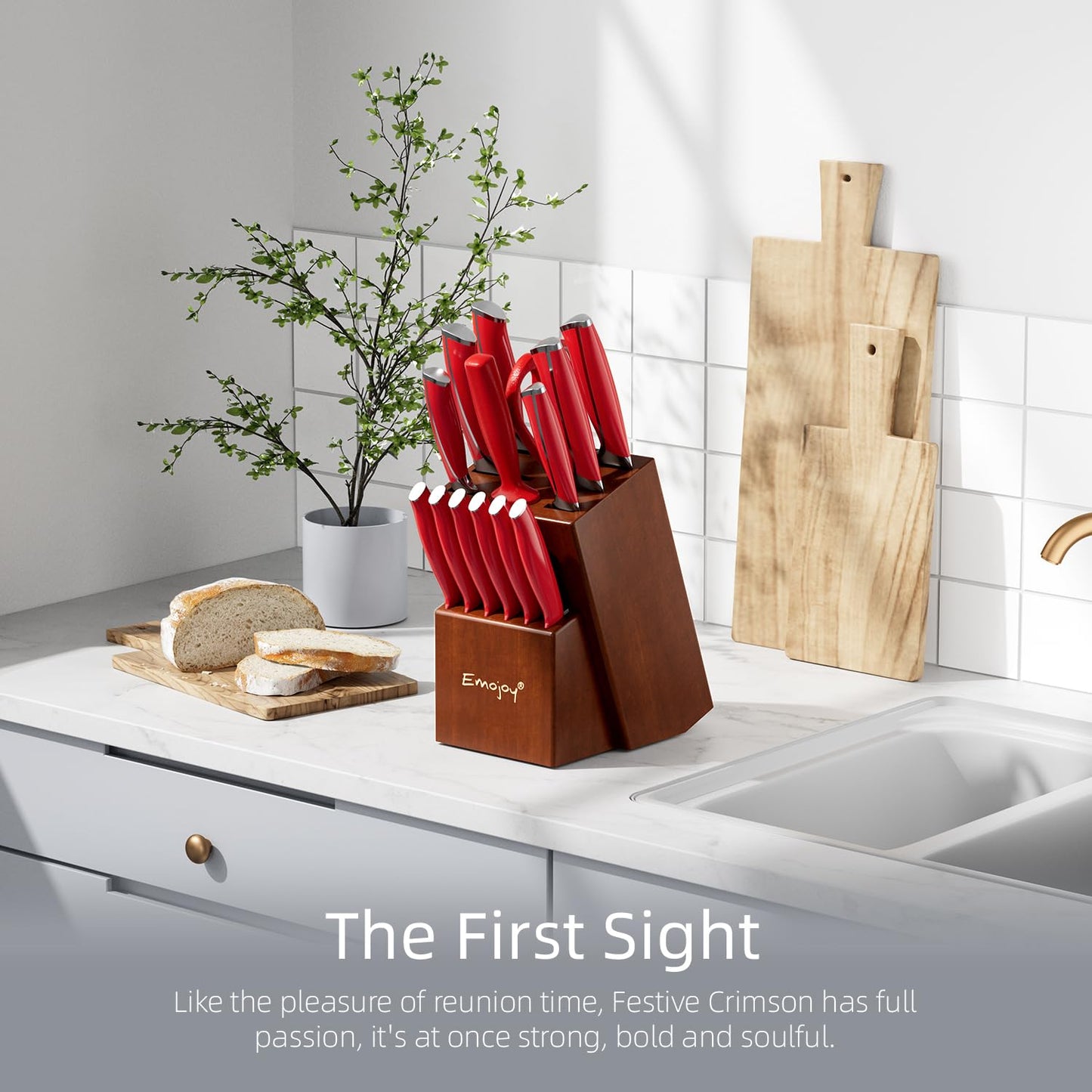 Knife Kitchen Knife Set with Block Wooden 15-Pieces