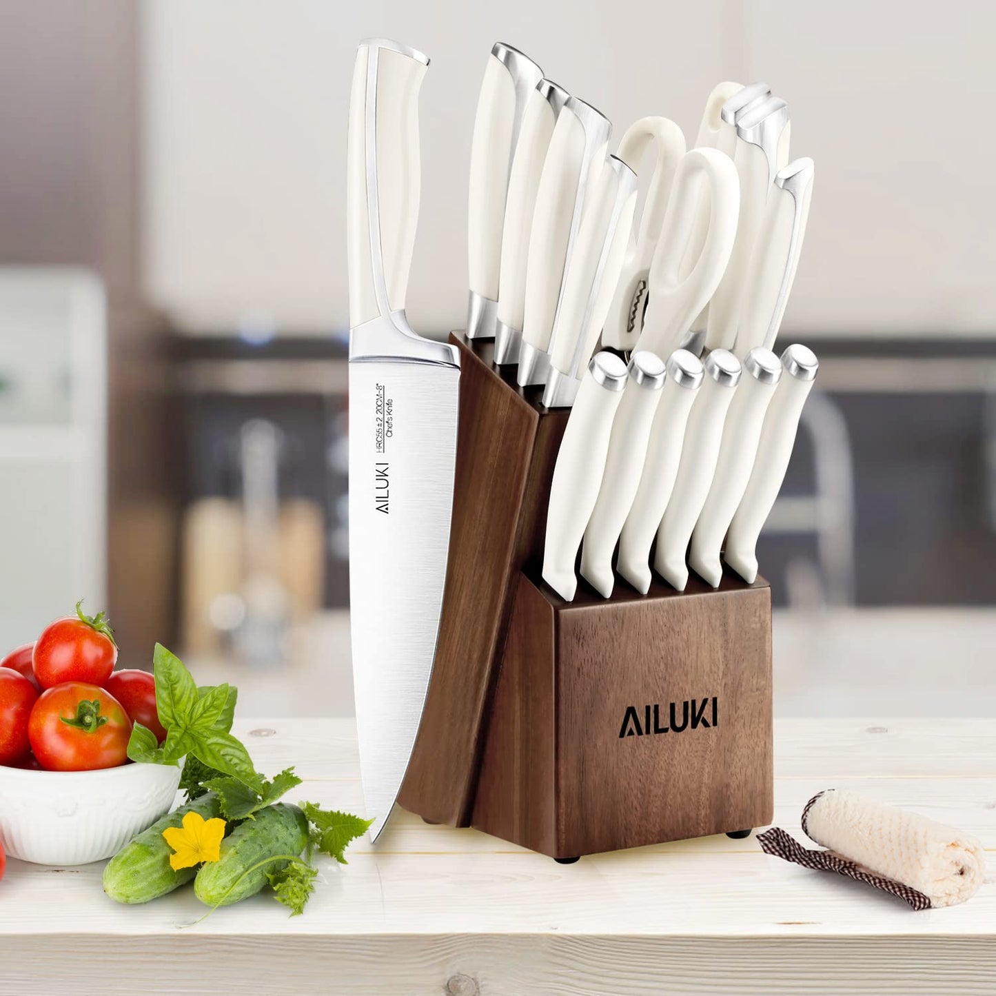 Knife Set,20 Piece Kitchen Knife Set with Block Wooden and Sharpener