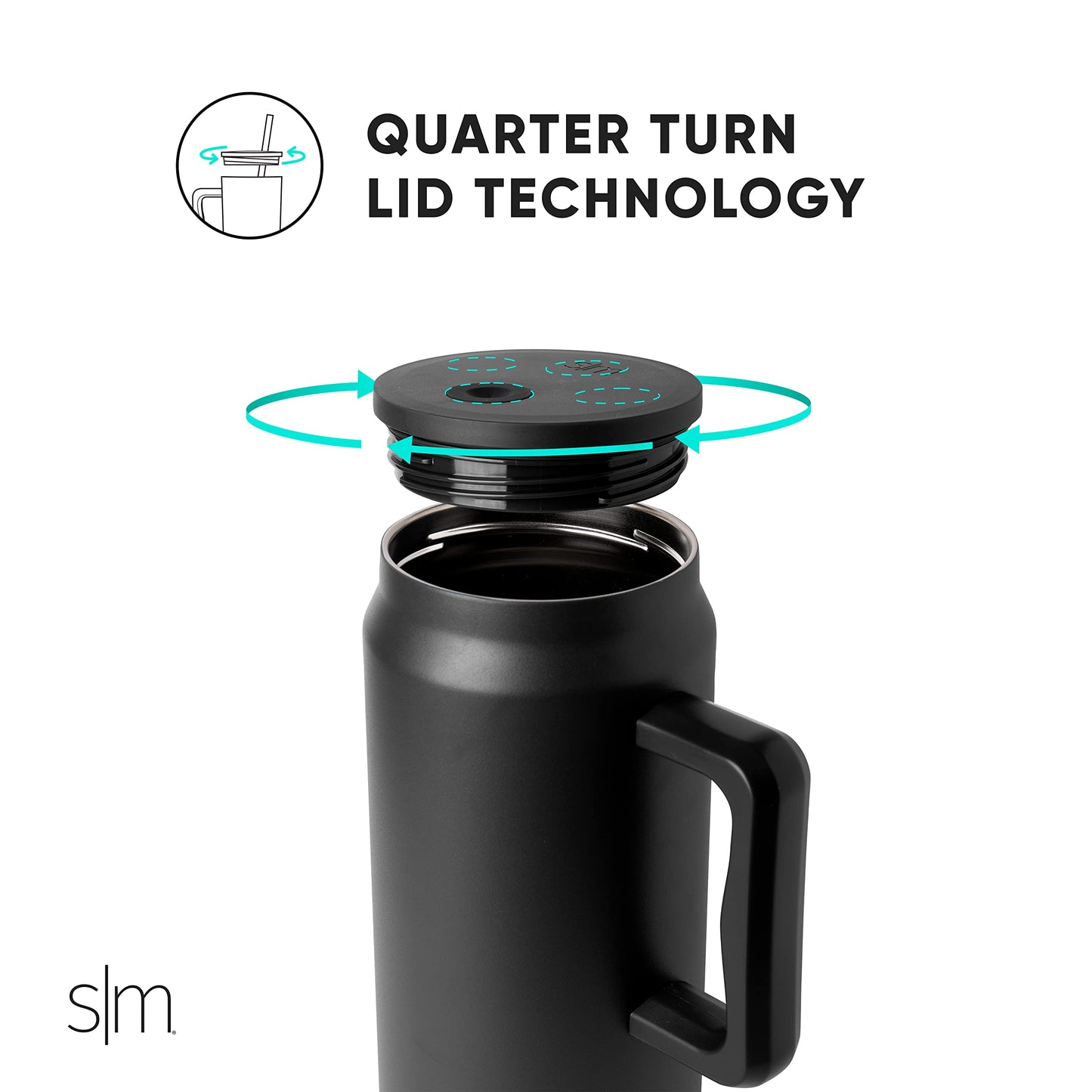 Simple Modern 50 oz Mug Tumbler with Handle and Straw Lid | Reusable Insulated Stainless Steel Large Water Bottle | Gifts for Women Men Him Her | Trek Collection | 50oz | Midnight Black