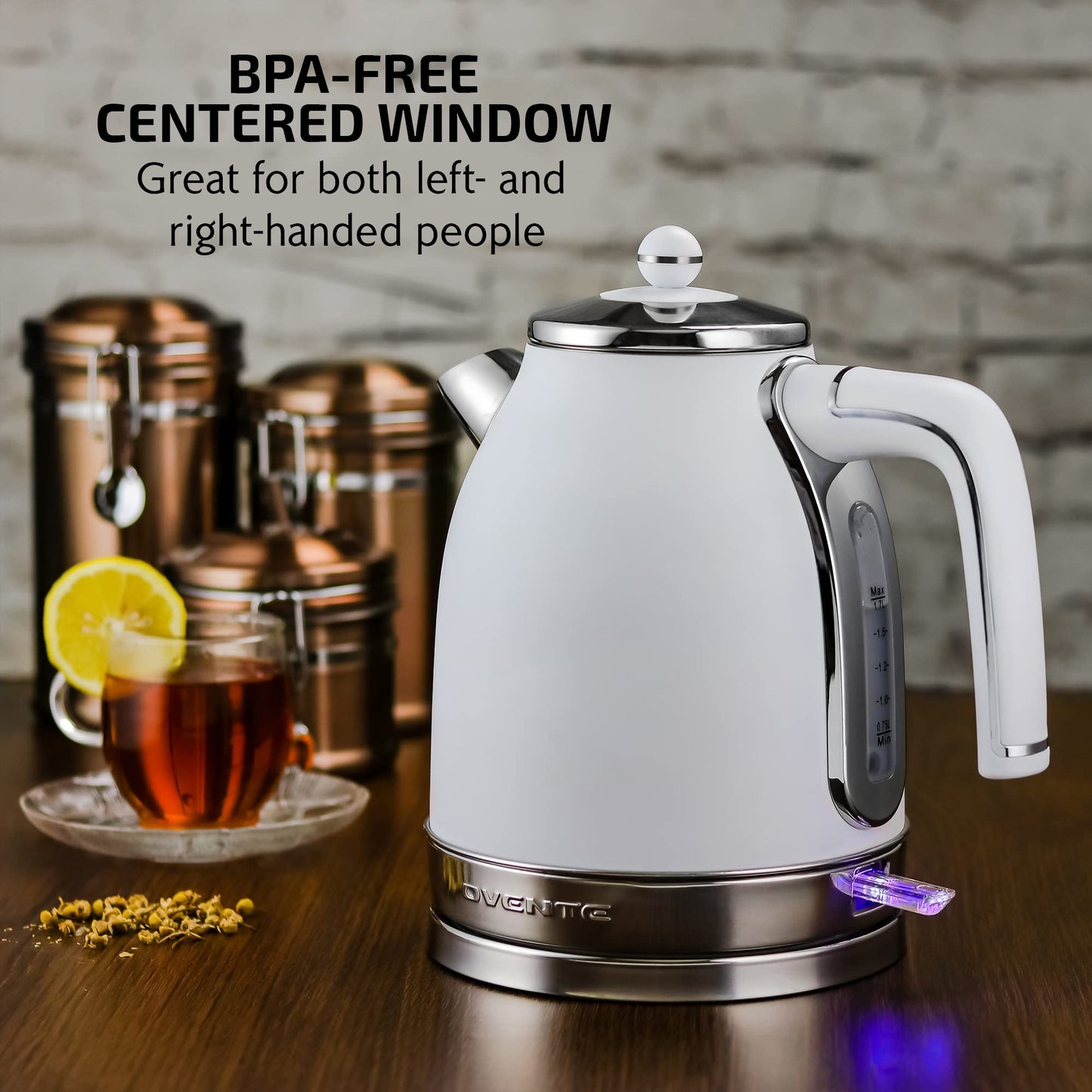 1.7 Liter Victoria Collection, 1500 Watt Power Tea Maker Boiler with Auto Shut-Off Boil Dry Water Gauge, White Matte