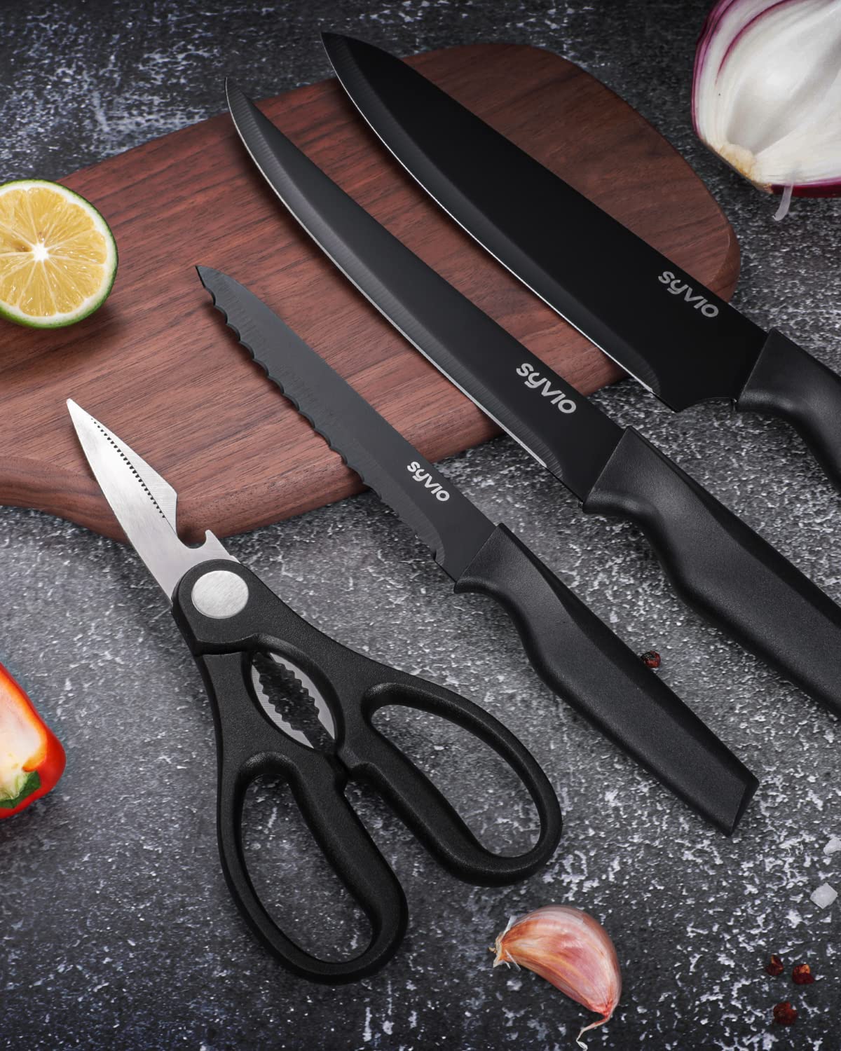 Utility Knife Set 15pcs Knife Sets for Kitchen with Block Sharpener