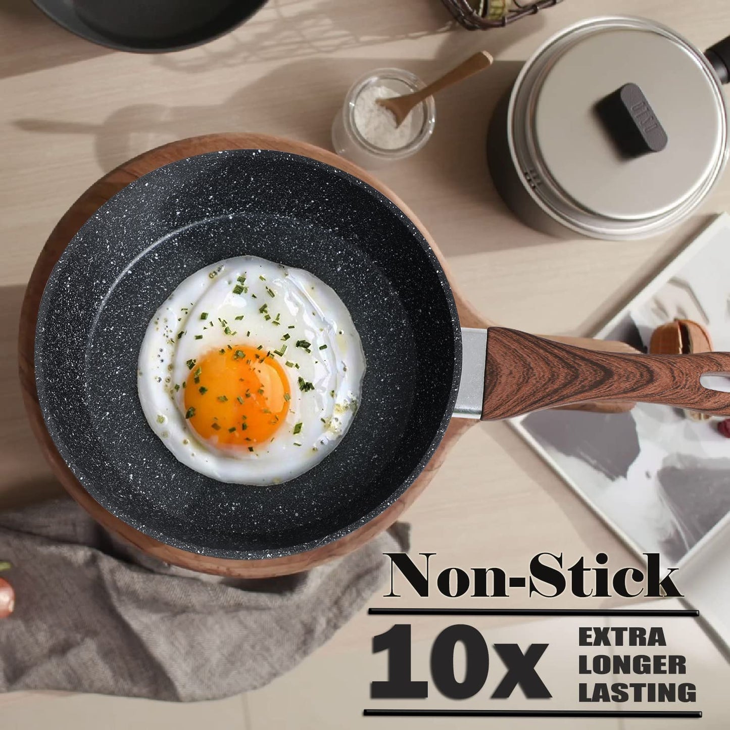 Induction Cookware Sets - 12 Piece Cooking Pan Set Granite Black Nonstick Pots and Pans Set