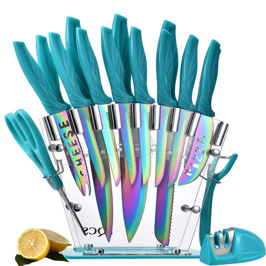 Rainbow Titanium Knife Set 17 PCS Kitchen Knives Set Chef Knife Block Set