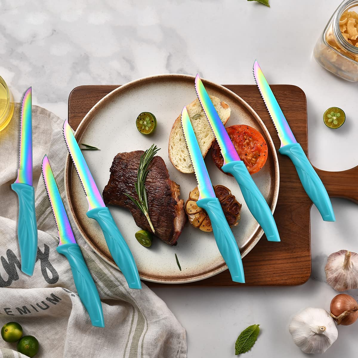 Rainbow Titanium Knife Set 17 PCS Kitchen Knives Set Chef Knife Block Set