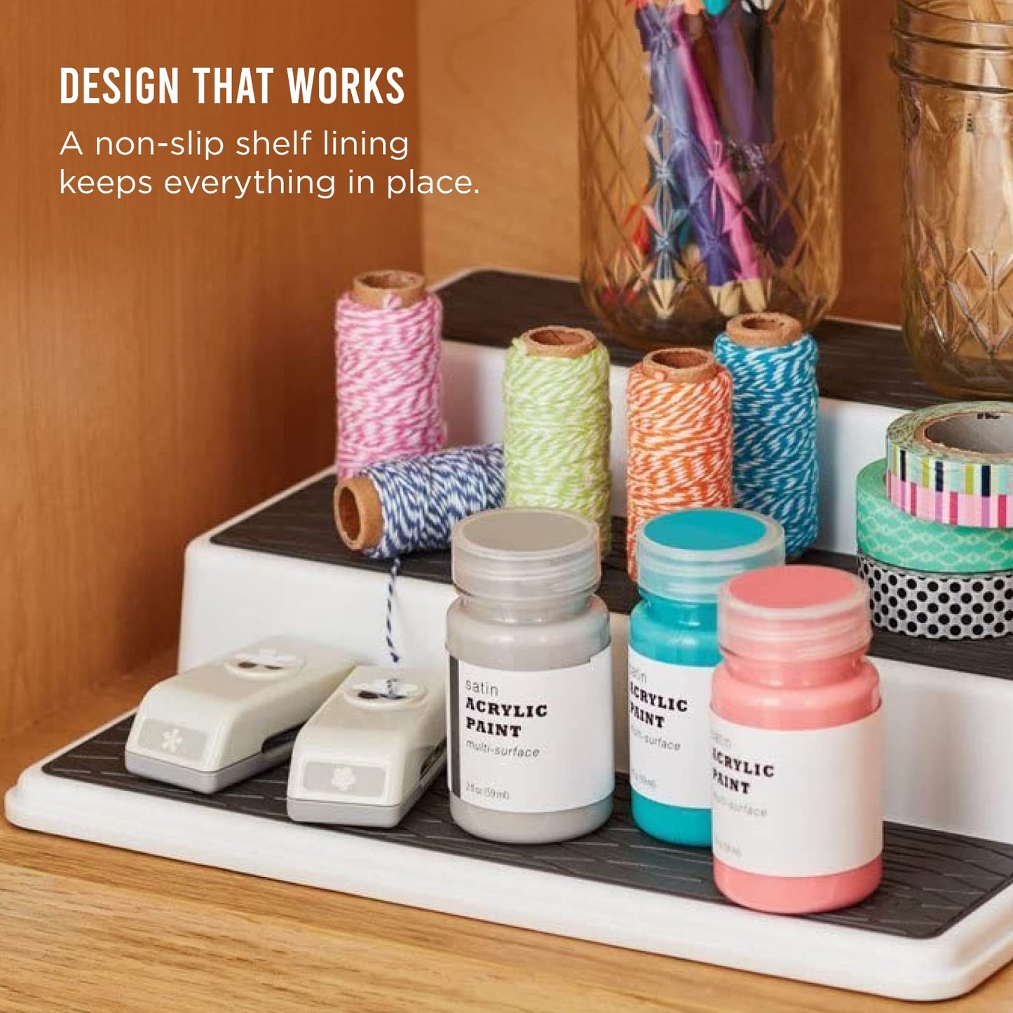 Non-Skid 3-Tier Spice Pantry Kitchen Cabinet Organizer, 10-Inch, White/Gray