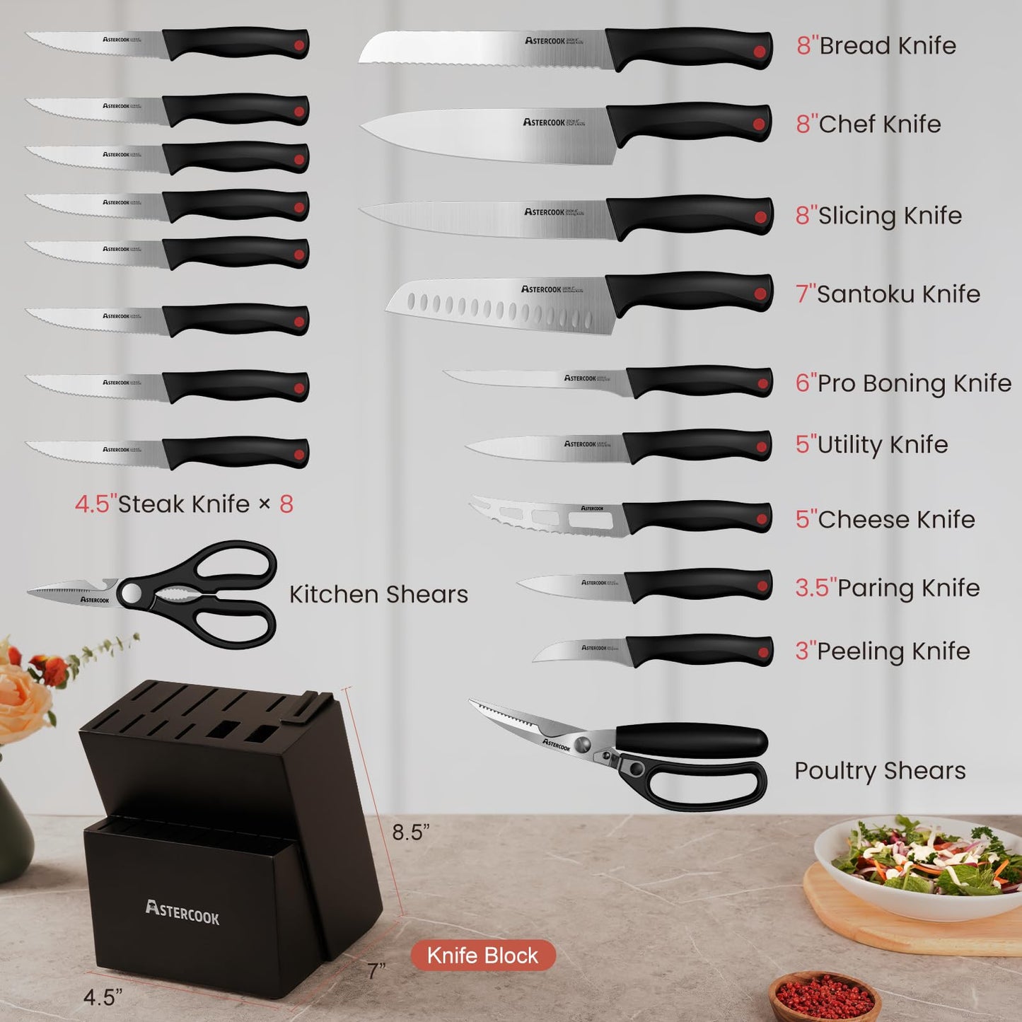 Knife Set 21 Pieces Knife Sets for Kitchen with Block