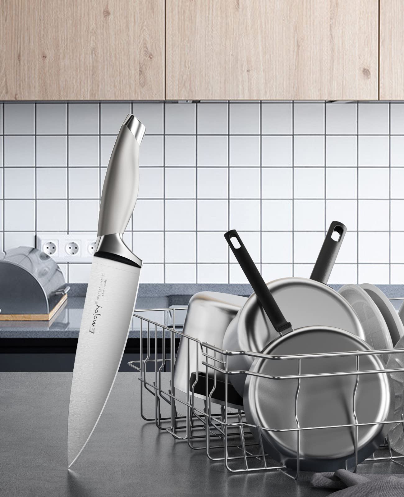 Emojoy Knife Set with Block, 15 Pieces Kitchen Knife Set with Built-in Sharpener