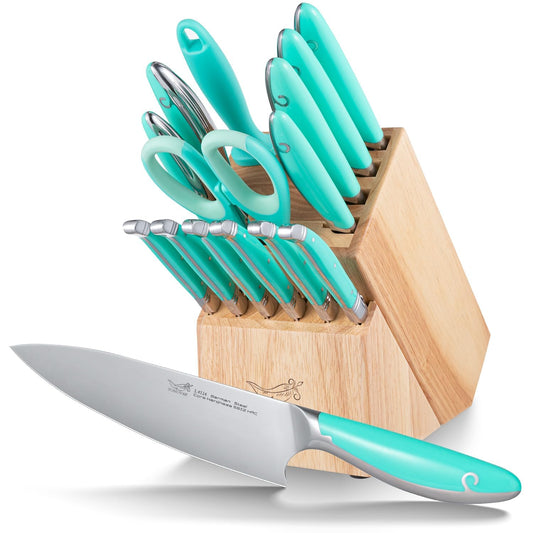 Knife Sets for Kitchen with Block Blue Whale Series 15-Piece