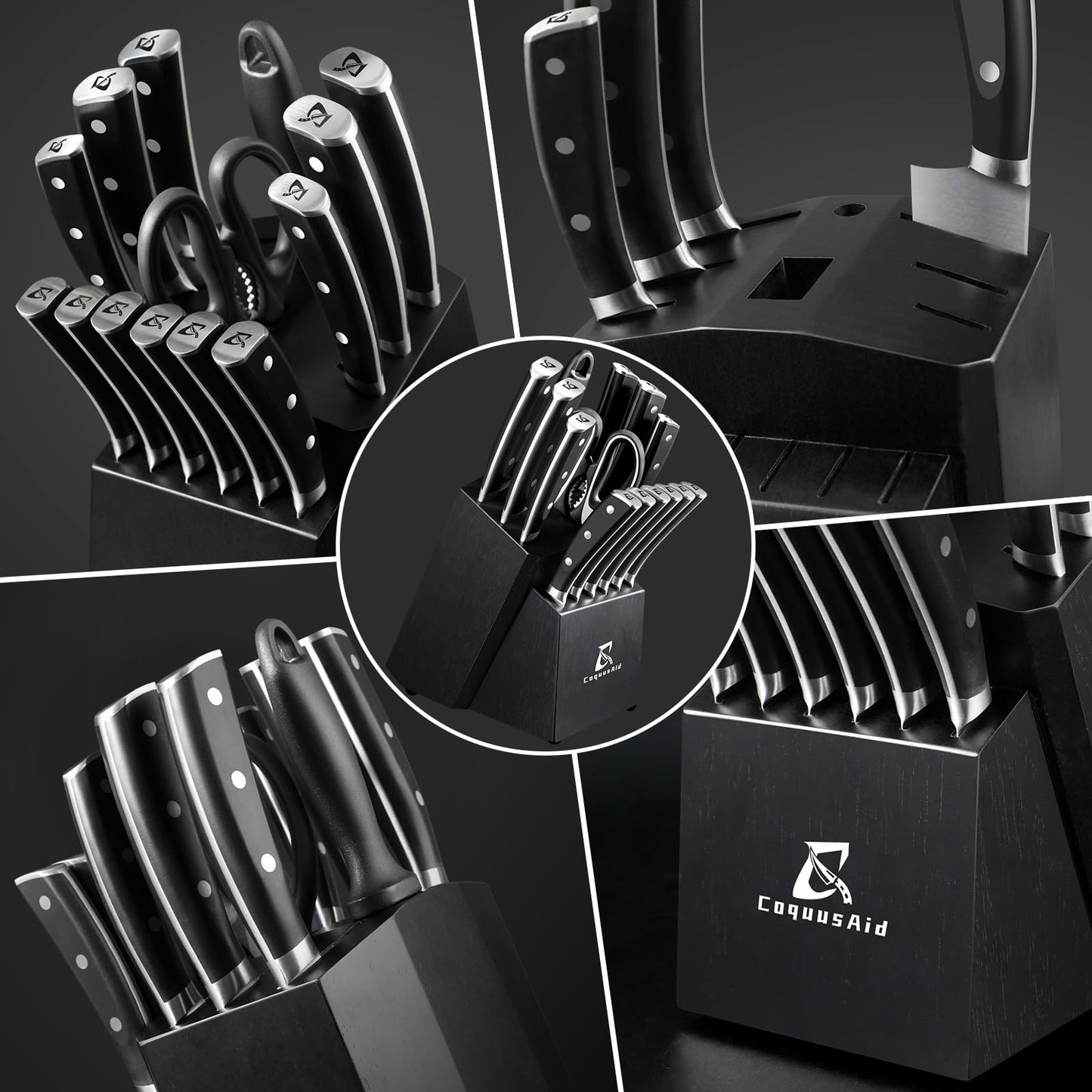 Knife Set, New 15° Beveled Easy Insert 15 Pcs Kitchen Knife Block Set