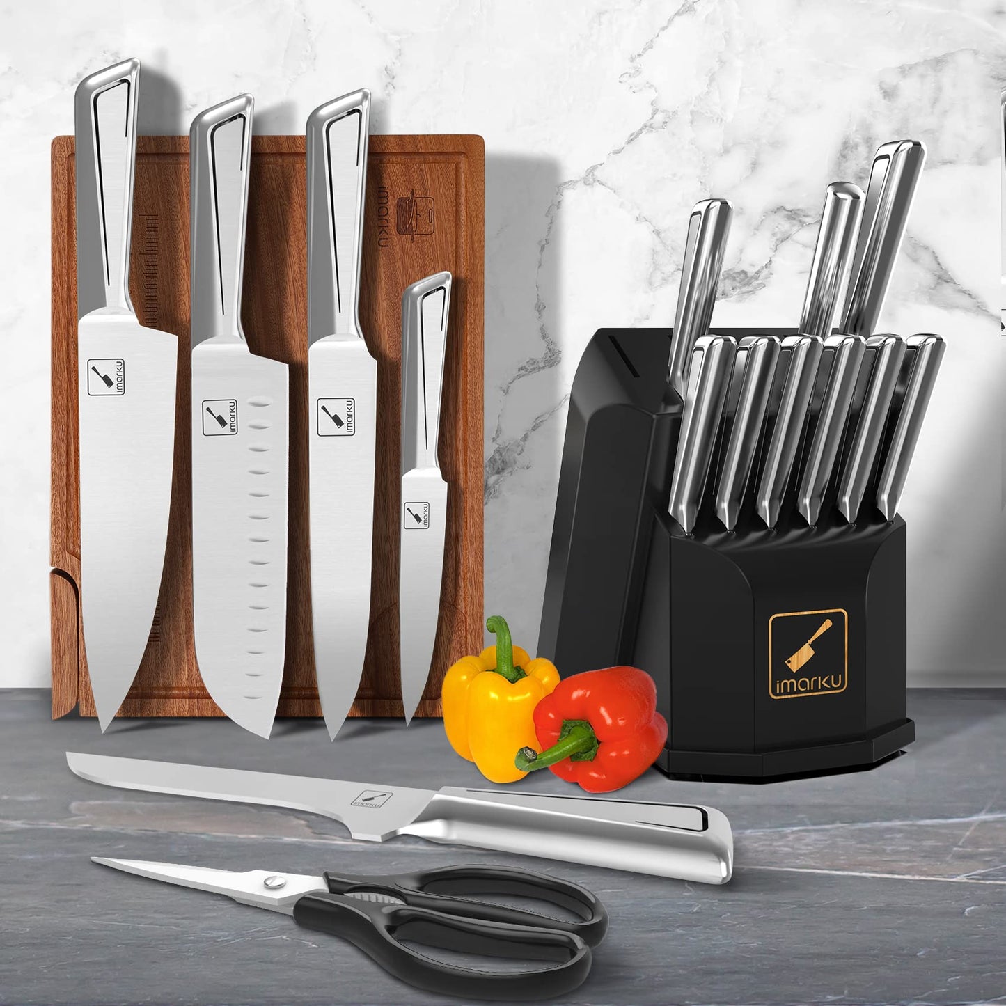 Knife Sets for Kitchen with Block 16 PCS High Carbon Stainless Steel Knife set Dishwasher Safe