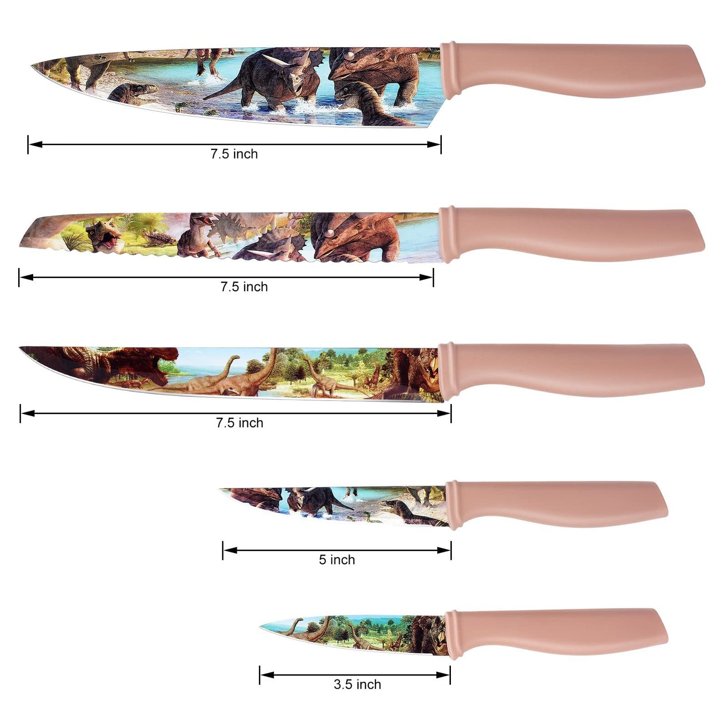 Chef Knives with Dinosaur Pattern 5-piece Kitchen Knife Set