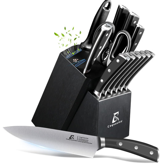 Knife Set, New 15° Beveled Easy Insert 15 Pcs Kitchen Knife Block Set
