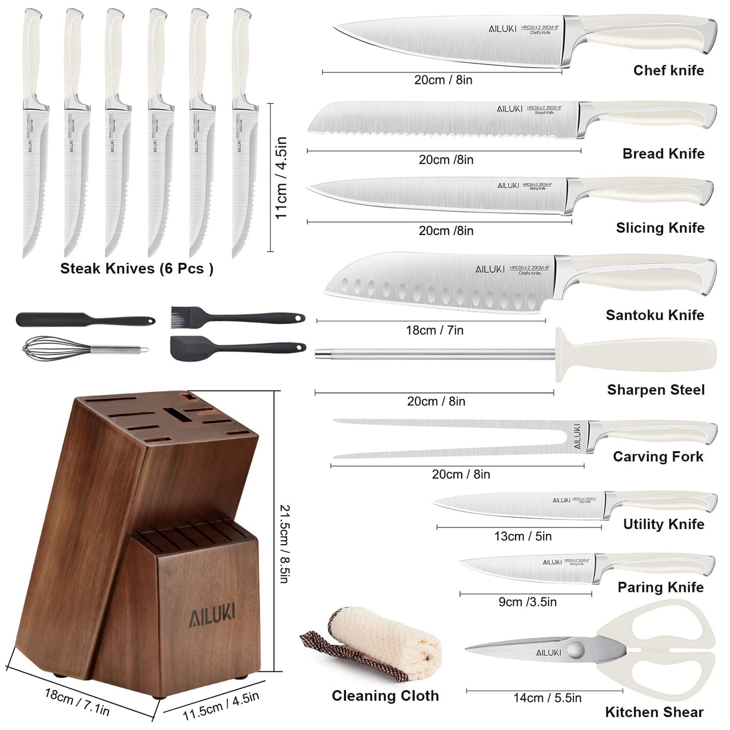 Knife Set,20 Piece Kitchen Knife Set with Block Wooden and Sharpener