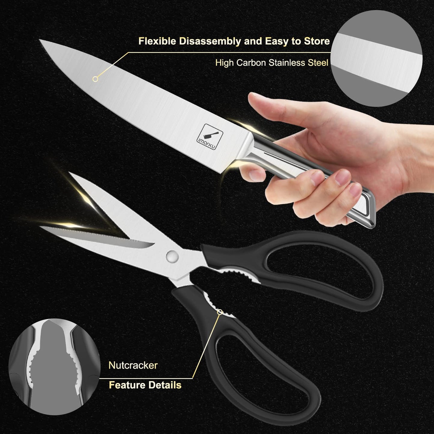 Knife Sets for Kitchen with Block 16 PCS High Carbon Stainless Steel Knife set Dishwasher Safe