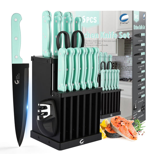 Knife Set 16 Pieces Dishwasher Safe Kitchen Knives German Stainless Steel Knife Block Set