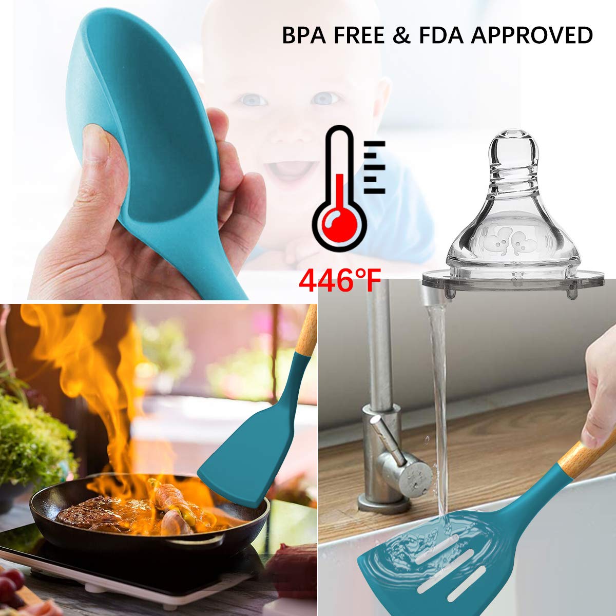 Umite Chef Kitchen Utensils Set Non-Stick Silicone Kitchen Utensils 24 Pieces