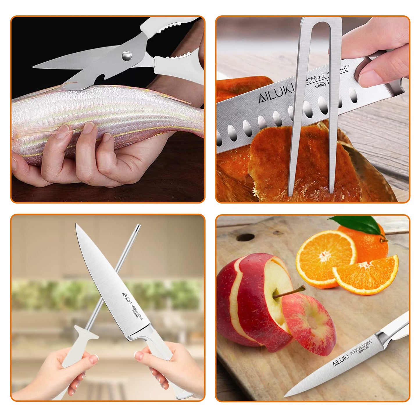 Knife Set,20 Piece Kitchen Knife Set with Block Wooden and Sharpener