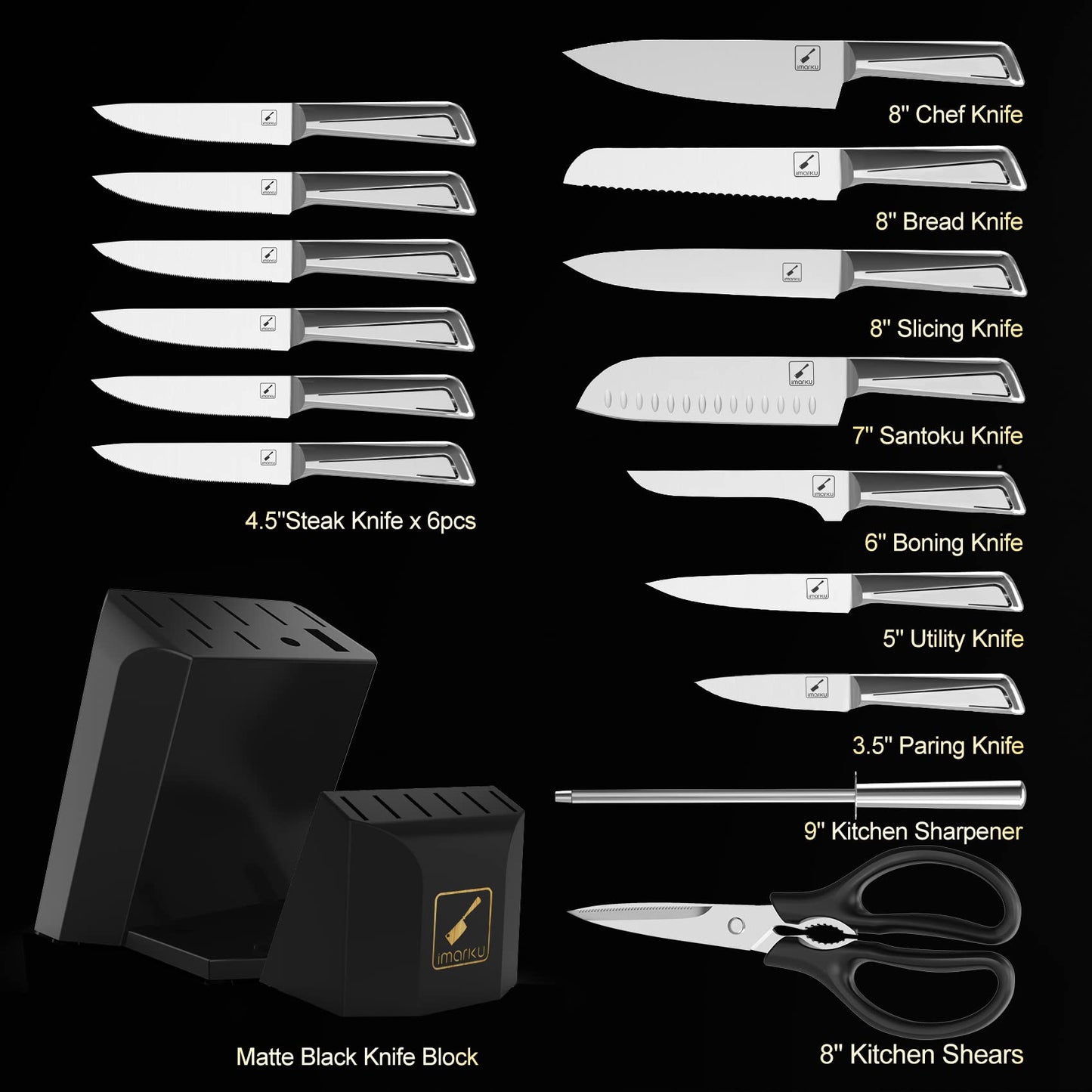 Knife Sets for Kitchen with Block 16 PCS High Carbon Stainless Steel Knife set Dishwasher Safe