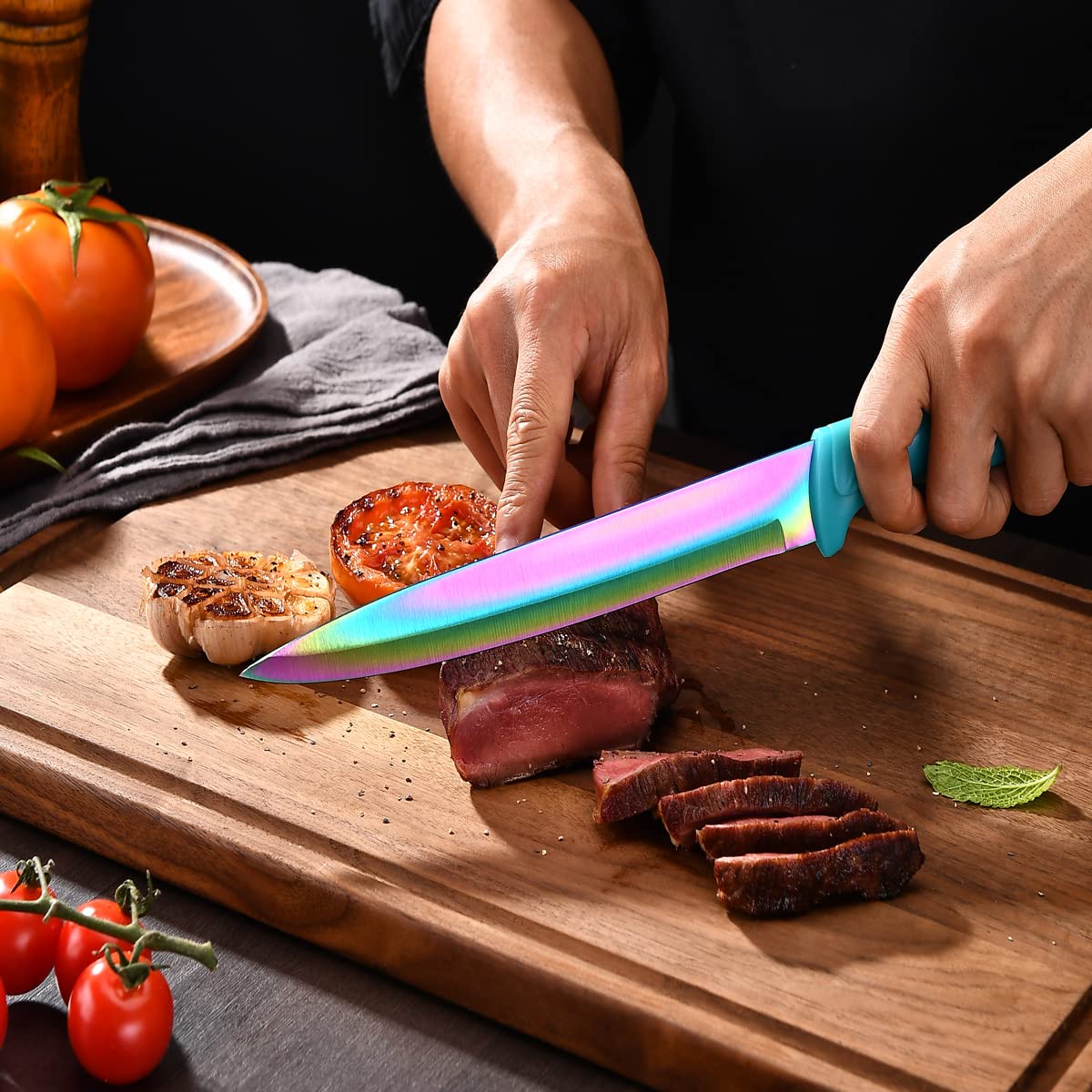 Rainbow Titanium Knife Set 17 PCS Kitchen Knives Set Chef Knife Block Set