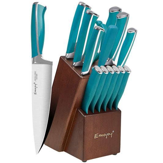 Knife Set 15-Piece Kitchen Knife Set with Block Wooden