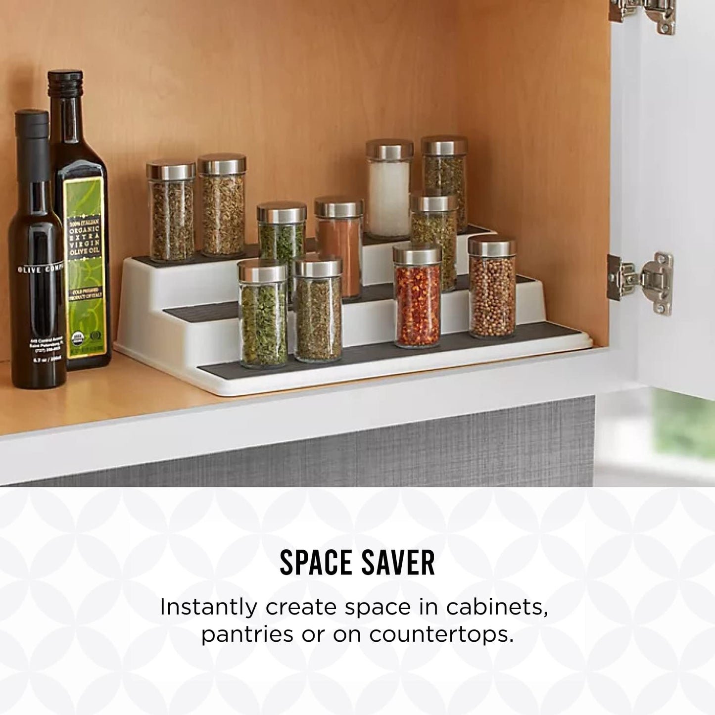 Non-Skid 3-Tier Spice Pantry Kitchen Cabinet Organizer, 10-Inch, White/Gray