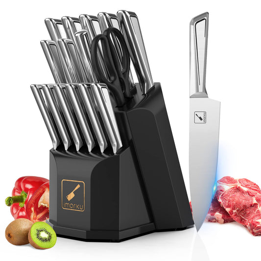 Knife Sets for Kitchen with Block 16 PCS High Carbon Stainless Steel Knife set Dishwasher Safe