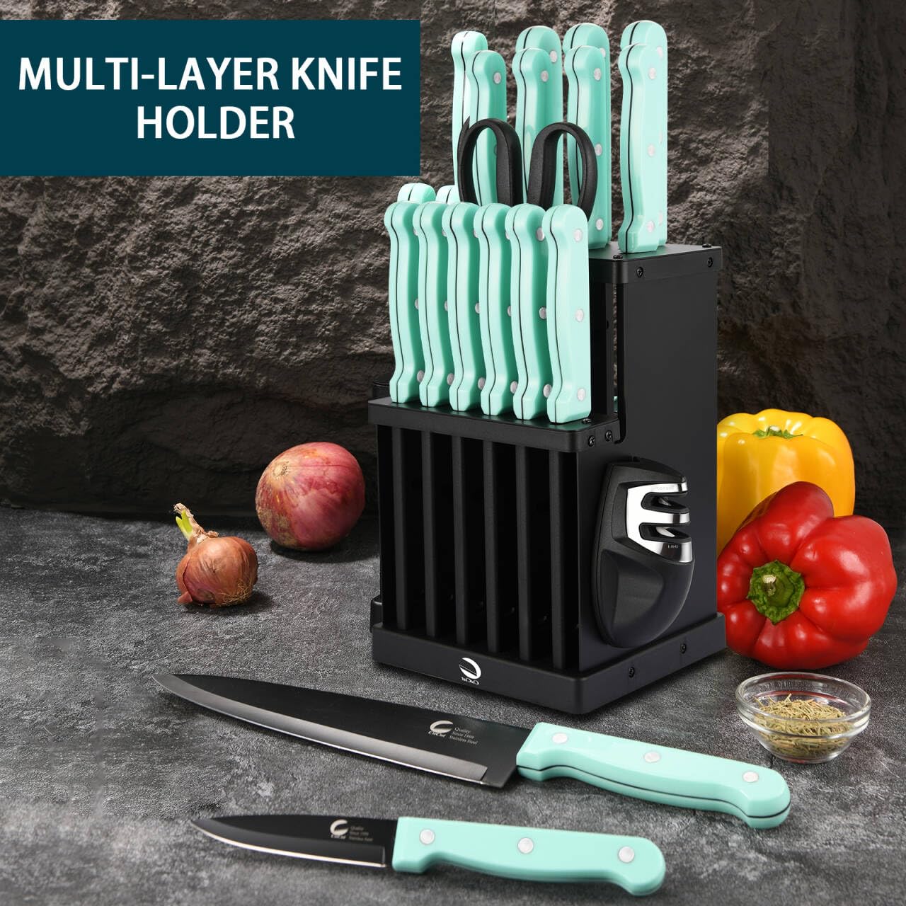 Knife Set 16 Pieces Dishwasher Safe Kitchen Knives German Stainless Steel Knife Block Set