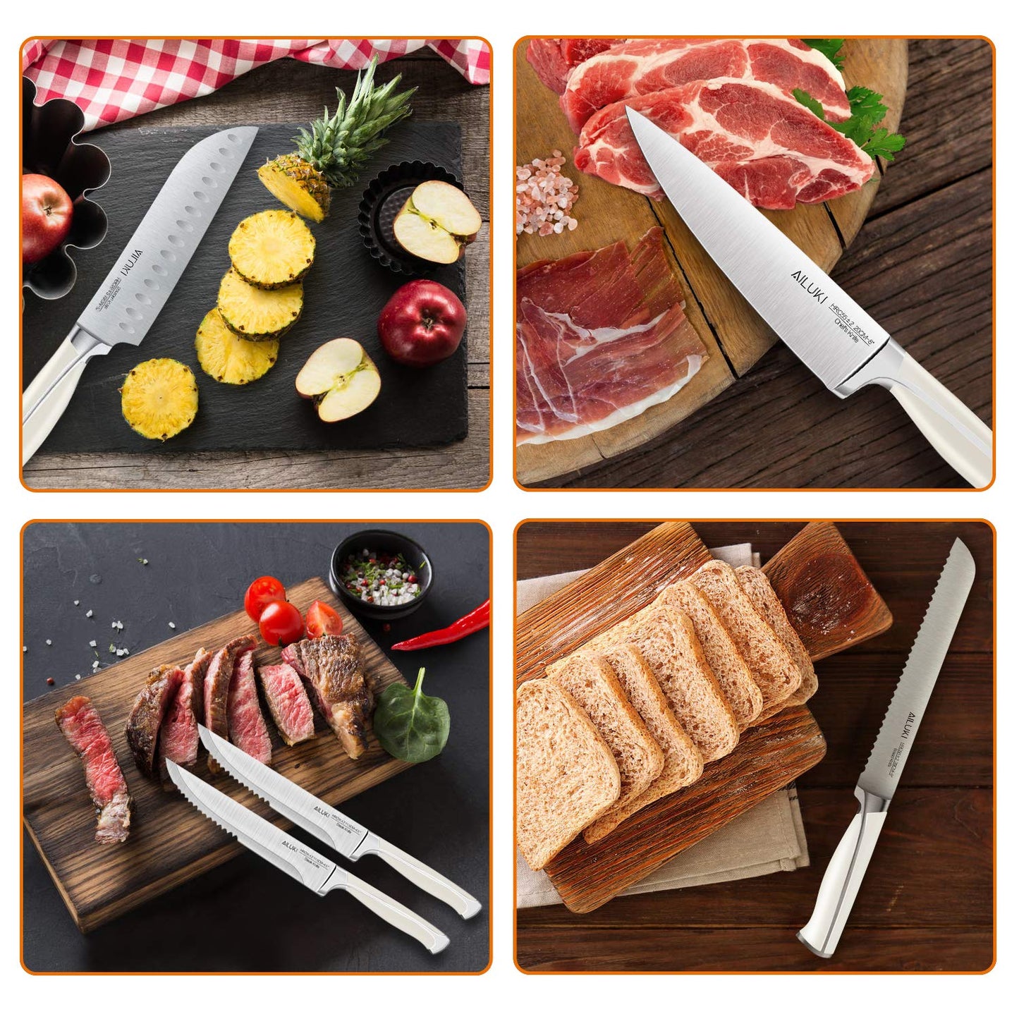 Knife Set,20 Piece Kitchen Knife Set with Block Wooden and Sharpener