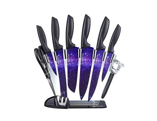 10 Pieces Purple Galaxy Kitchen Knives Set. Includes 6 Stainless Steel Knives