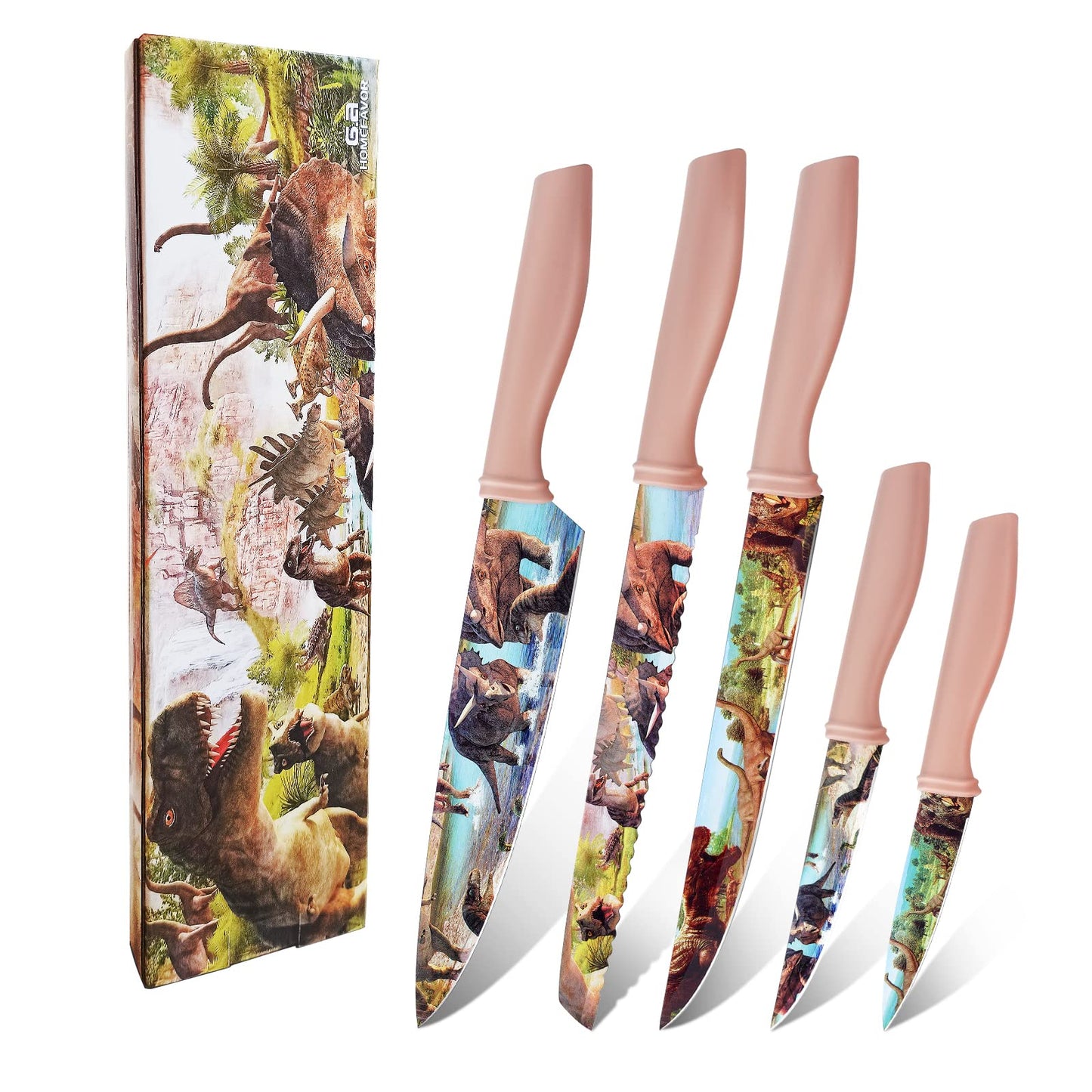 Chef Knives with Dinosaur Pattern 5-piece Kitchen Knife Set