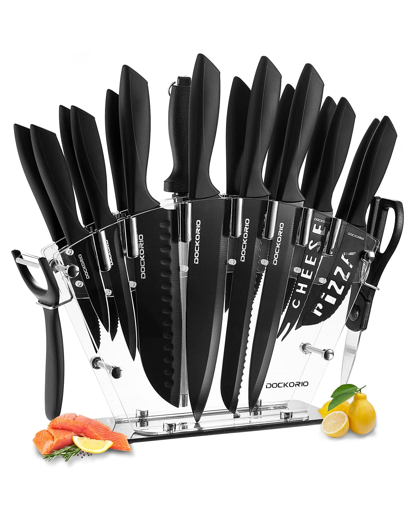 Kitchen Knife Set with Block 19 PCS Carbon Stainless Steel all in one Knife Set