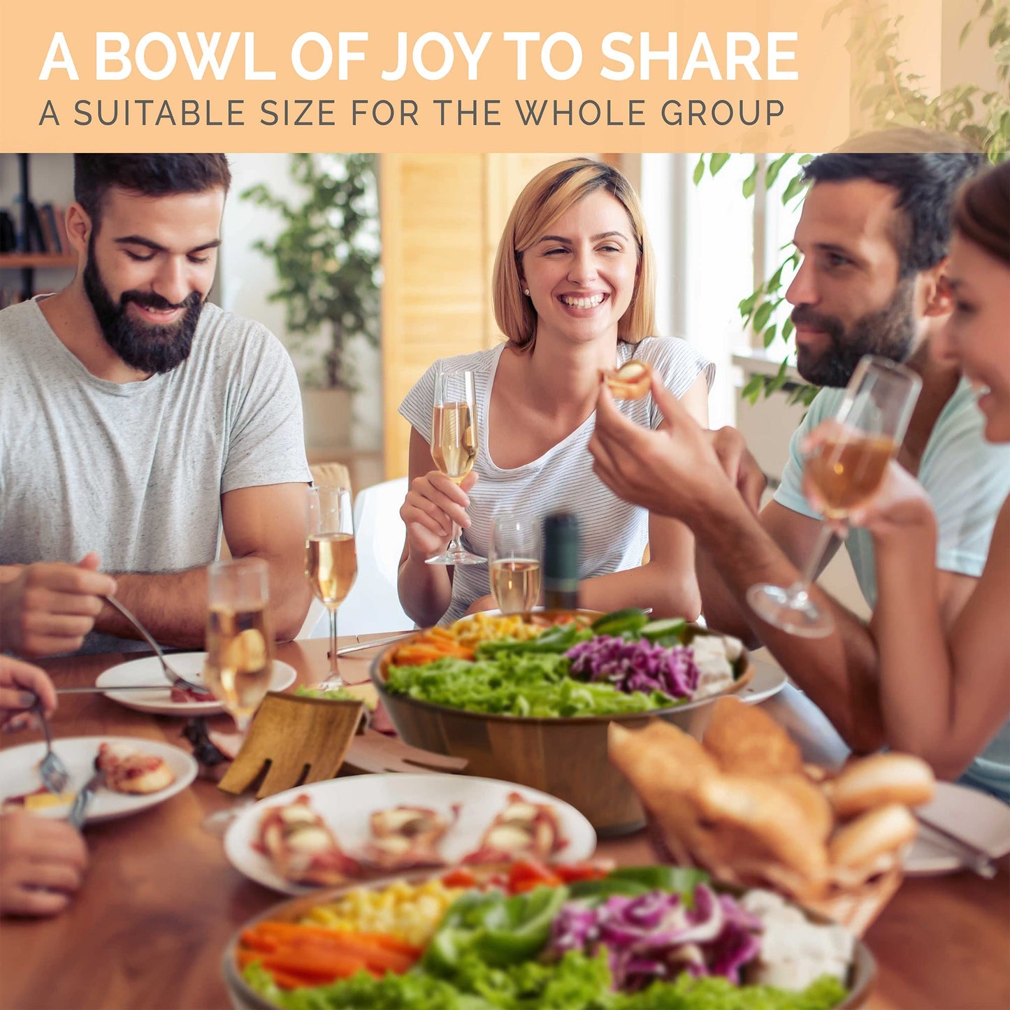 FRESHY CHEF Wooden Salad Bowl - 3 Piece Set - Large Acacia Wood Salad Bowl with Serving Hands - Handmade with Natural Wood - Also Works as Fruit Holder and Decorative Table Accent