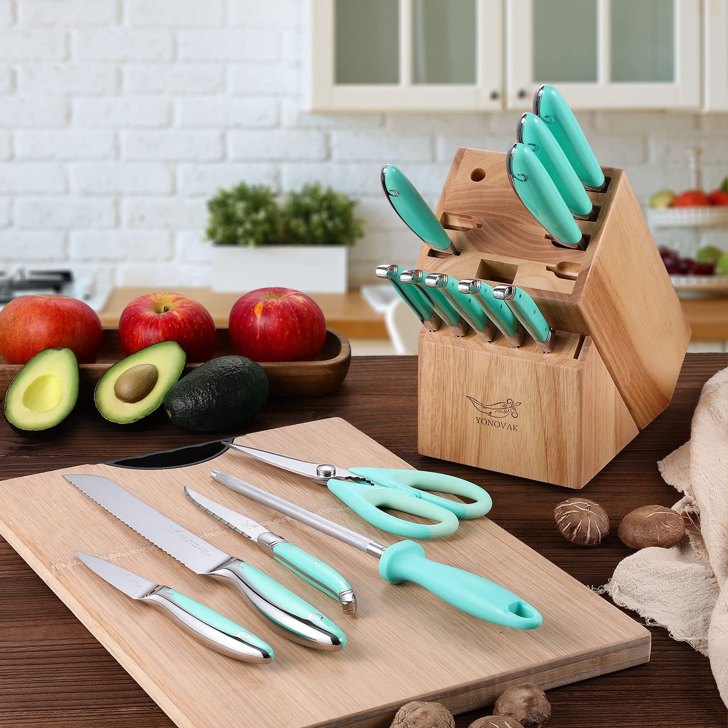 Knife Sets for Kitchen with Block Blue Whale Series 15-Piece