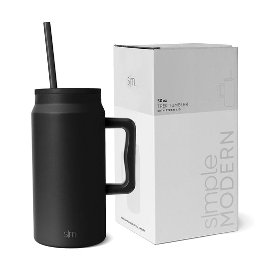 Simple Modern 50 oz Mug Tumbler with Handle and Straw Lid | Reusable Insulated Stainless Steel Large Water Bottle | Gifts for Women Men Him Her | Trek Collection | 50oz | Midnight Black