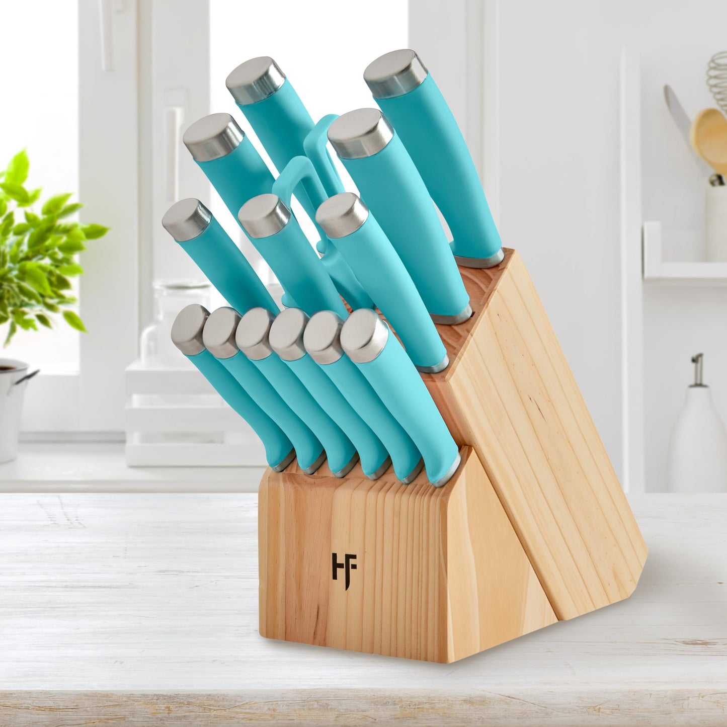 Hampton Forge Epicure True Aqua Knife Block Set, 15 Piece