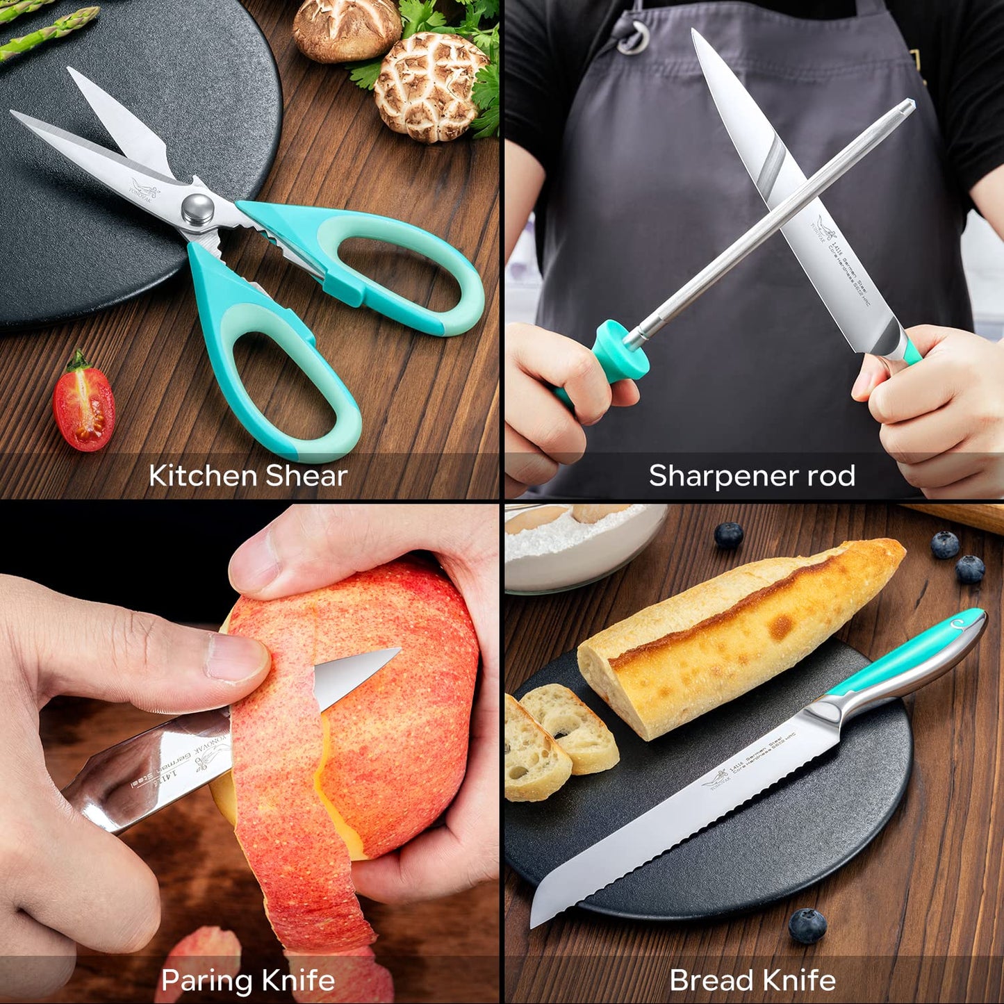 Knife Sets for Kitchen with Block Blue Whale Series 15-Piece