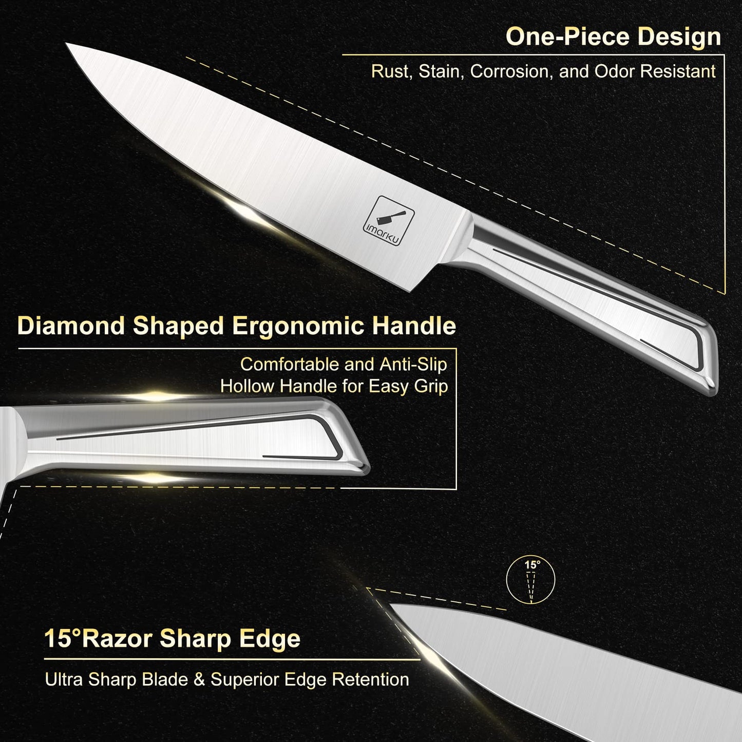 Knife Sets for Kitchen with Block 16 PCS High Carbon Stainless Steel Knife set Dishwasher Safe