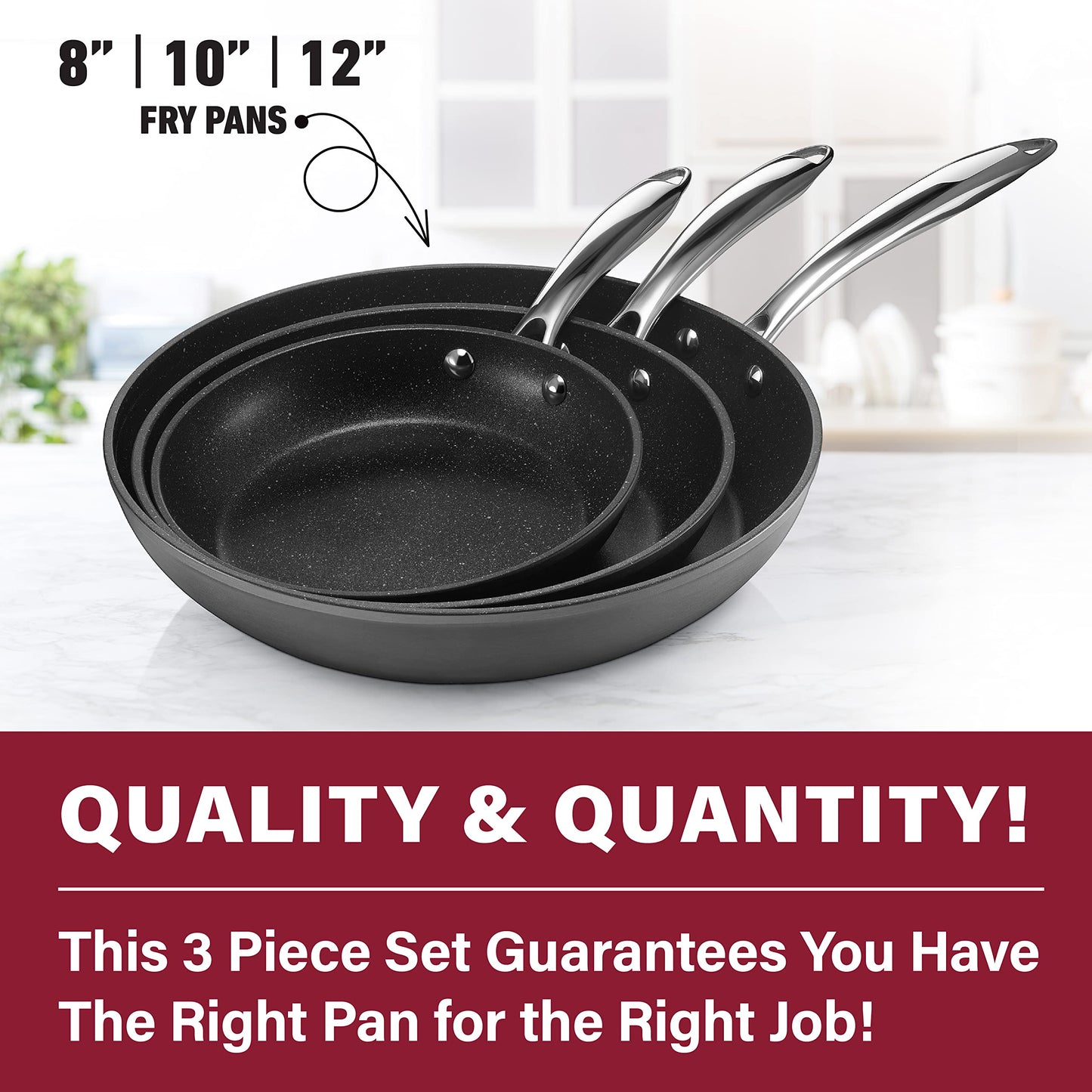 Pro 3 Pc Non Stick Frying Pans Set for Cooking