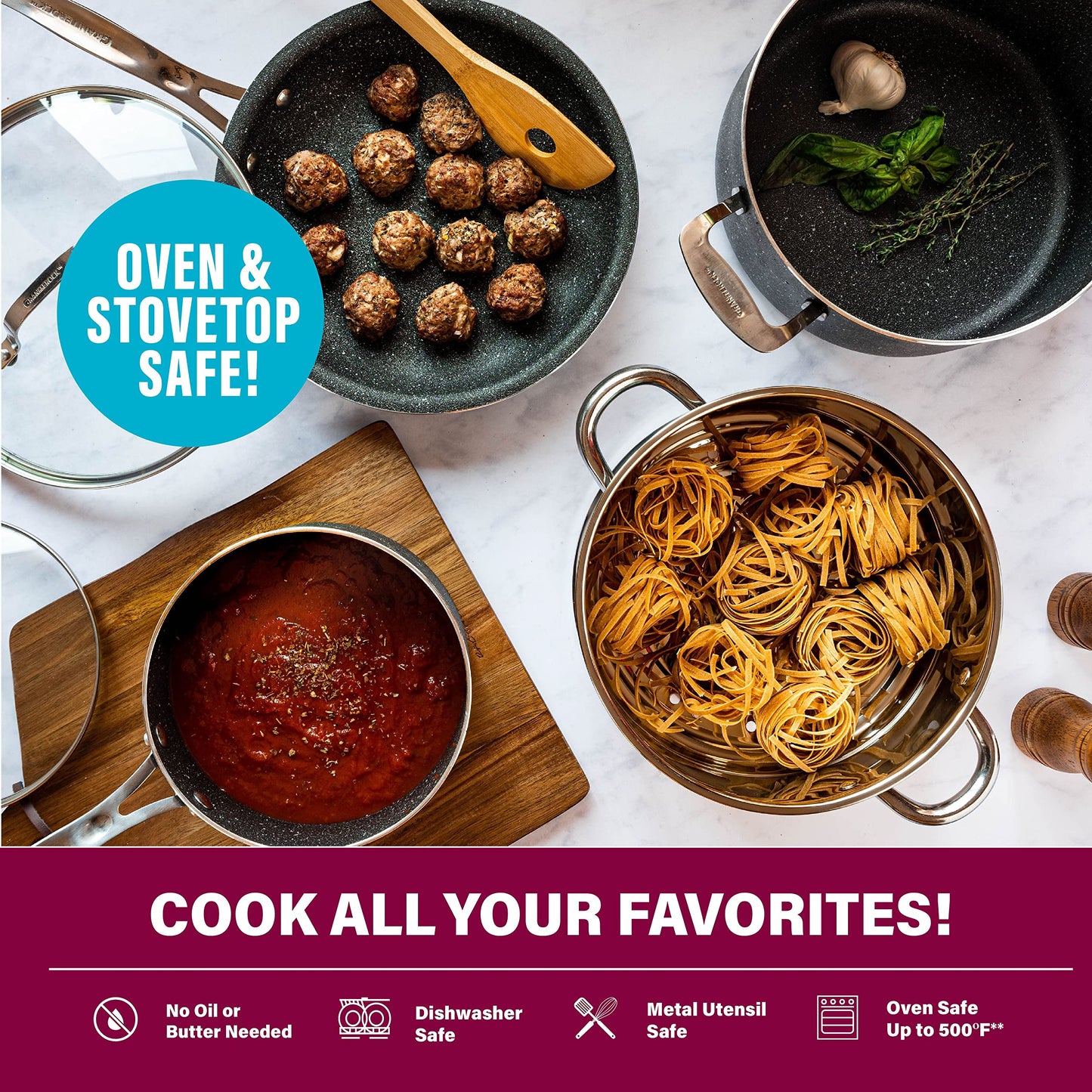 Granitestone 13 Pc Pots and Pans Set Non Stick Cookware Set, Kitchen Cookware Sets, Pot and Pan Set, Pot Set, Hard Anodized Non Stick Pots and Pans Set with Lids, Nonstick Cookware Set Dishwasher Safe